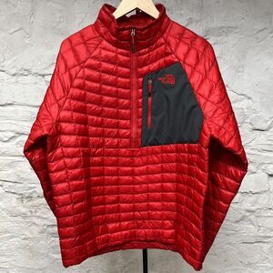The North Face Half Zip Jacket Red Thermoball Puffer Pullover Quilted Medium